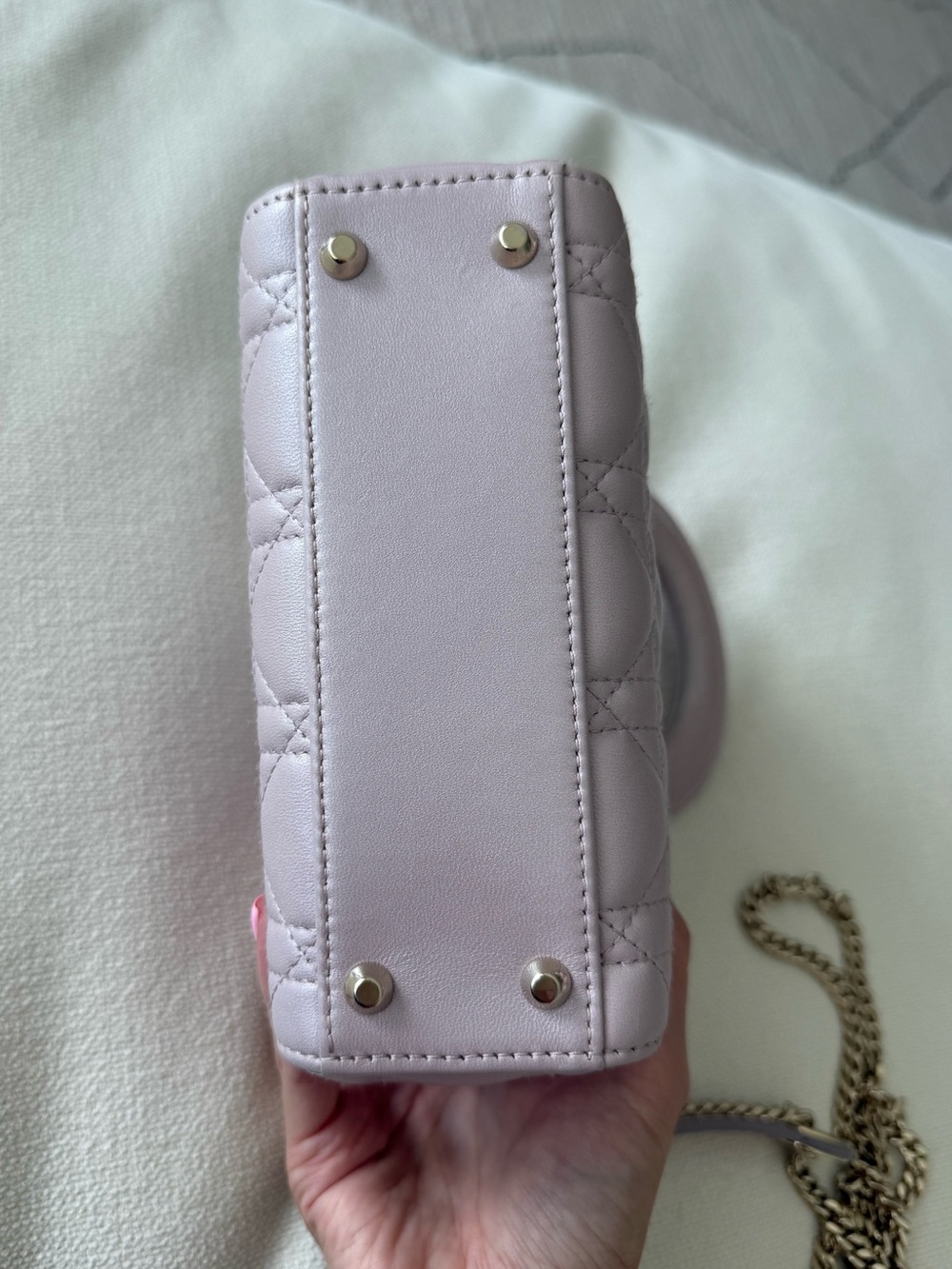 METALLIC PINK CHRISTIAN DIOR LADY DIOR MINI BAG WITH CHAIN STRAP - Picture 2 of 16